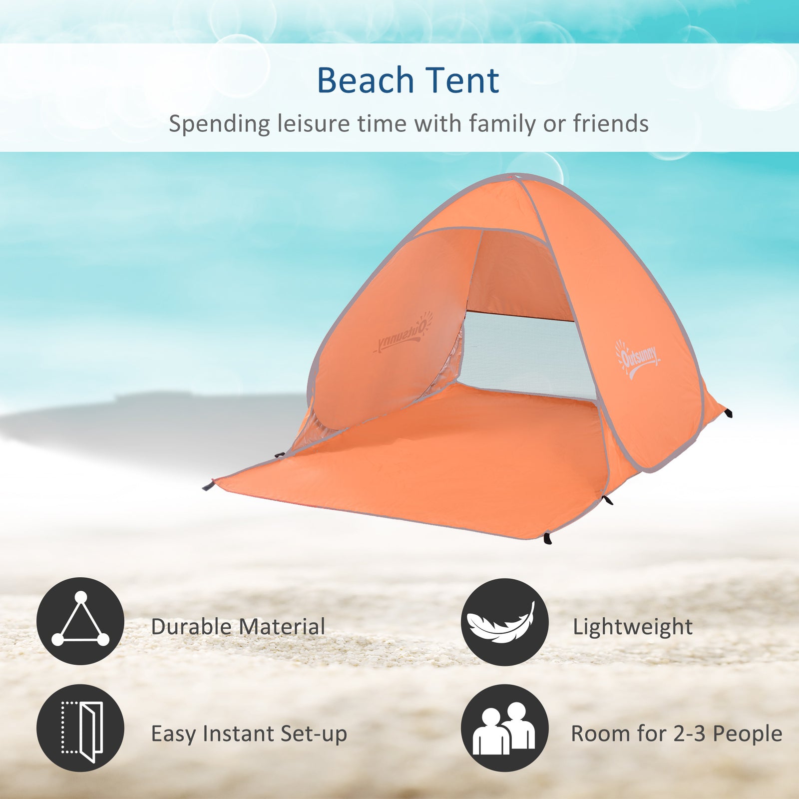 2-3 Person Pop Up Tent Camping Tent Sun Shade Shelter | Orange