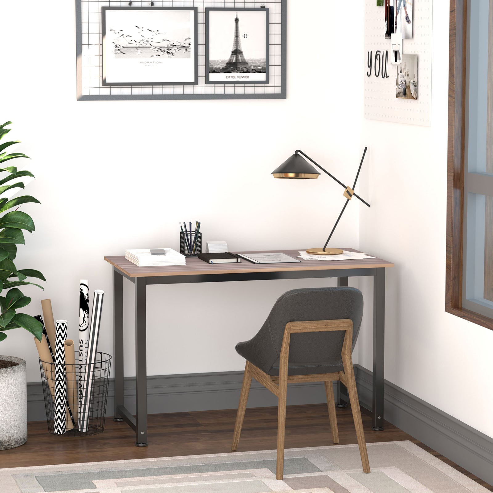 Computer Desk Dining Table Writing Table With Metal Frame | Black