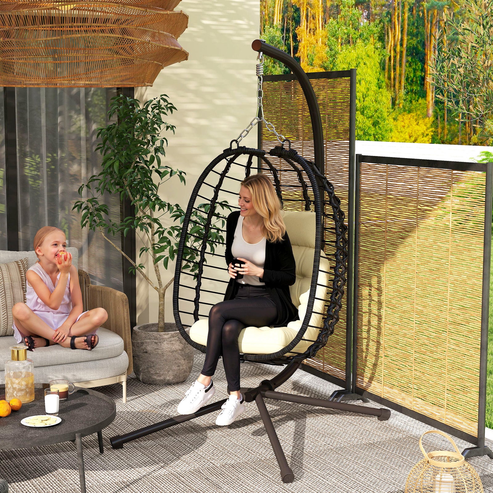 Rattan Egg Chair, Adjustable | Cream