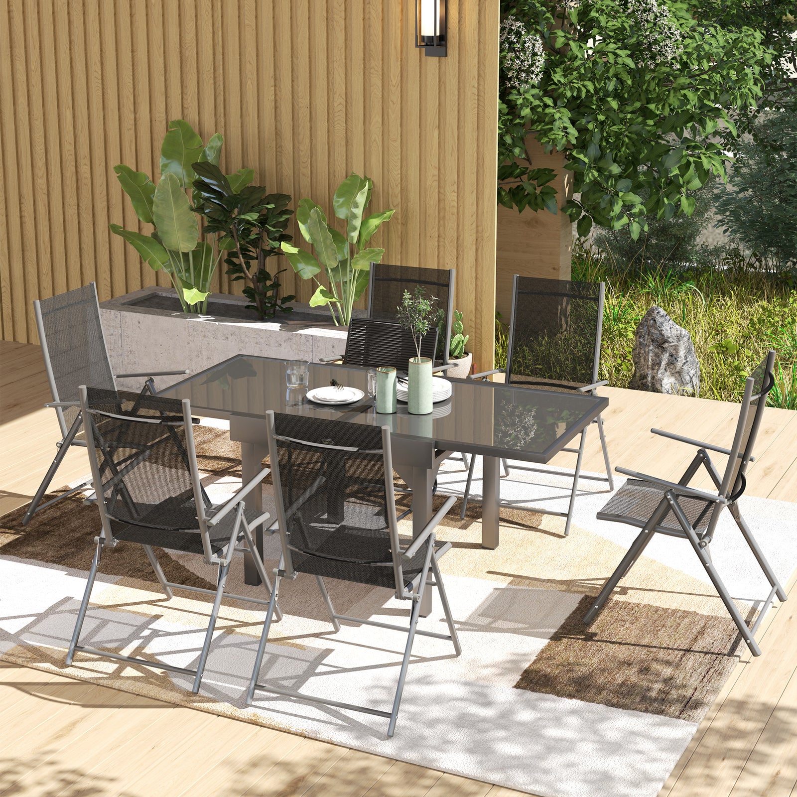 7 Piece Dining Set W/ Extendable Table And 6 Folding Chairs