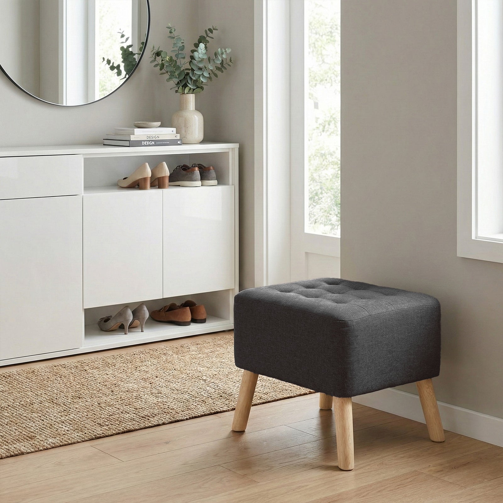 Linen Upholstered Footstool | Dark Grey