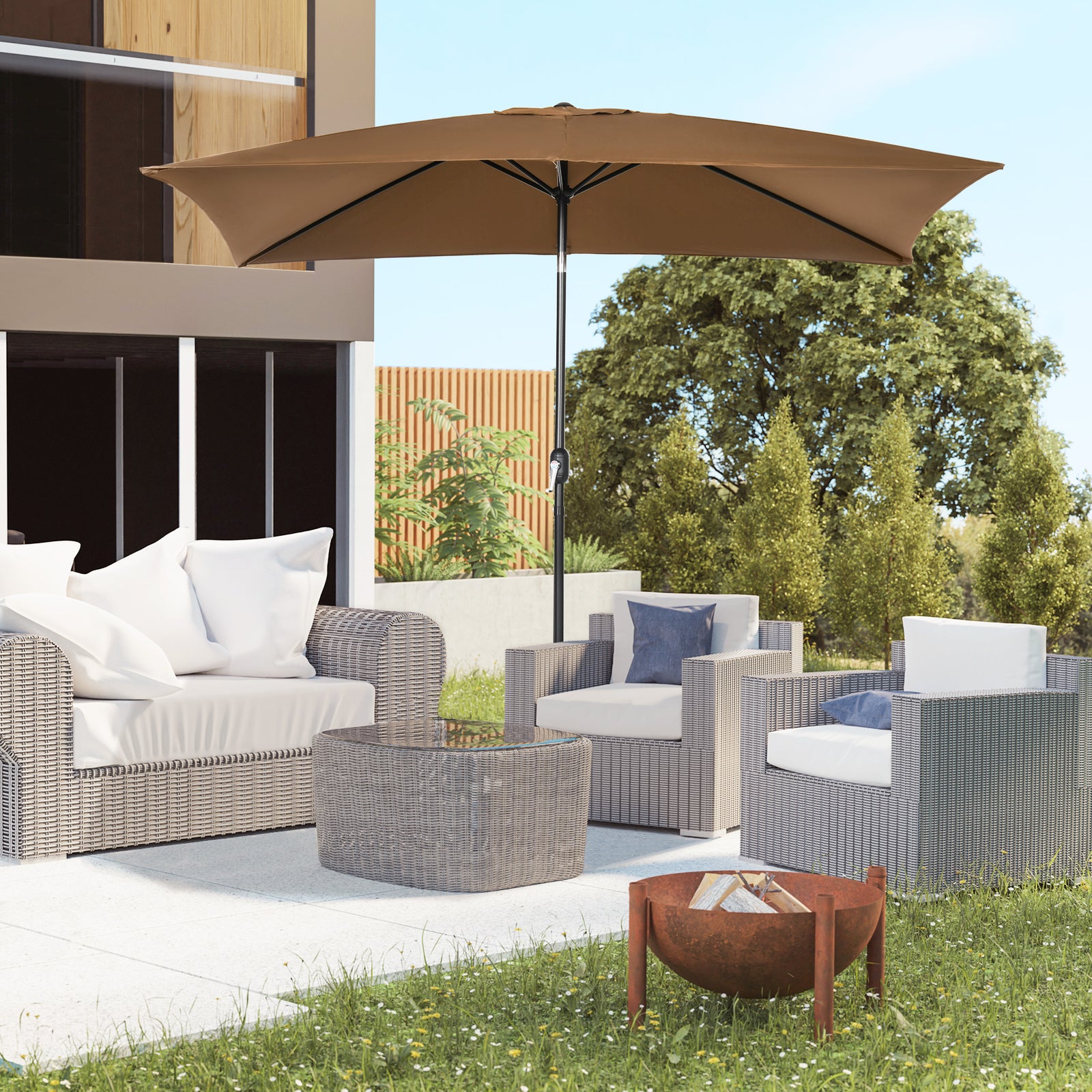 3x2m Patio Umbrella Canopy Tilt Crank | Brown