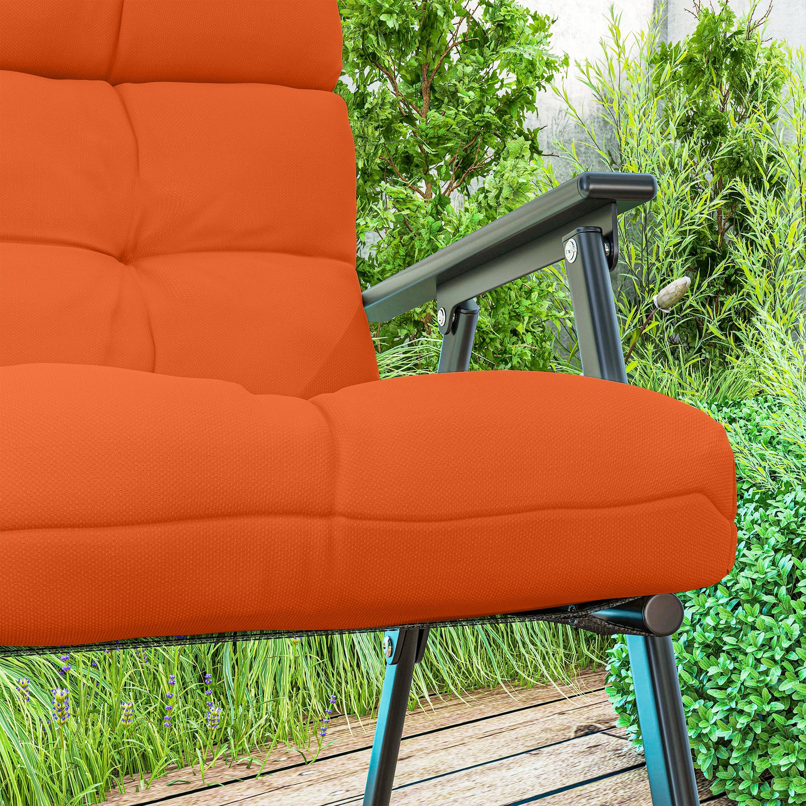Orange Outdoor Seat Cushions, Pair