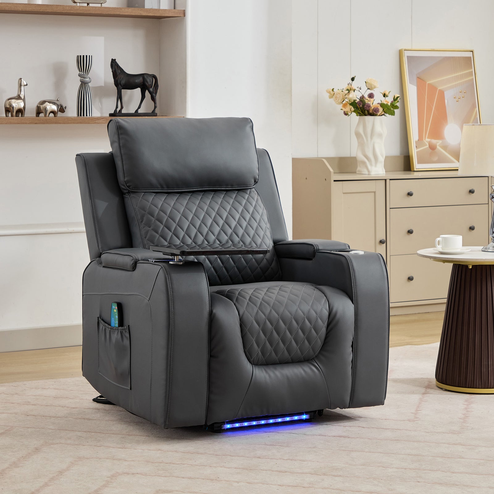 Byron Electric Riser Recliner Chair With Massage And Heat, Drink Cooler, Table | Grey