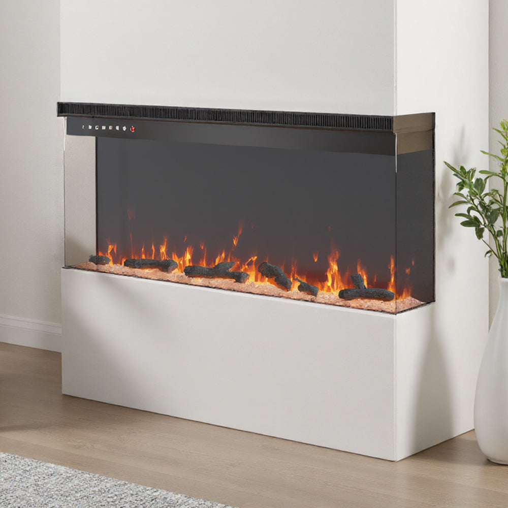 40-inch 3-sided Electric Fireplace Recessed & Freestanding Heater With Adjustable Flame, Remote Control, Timer & 12 Flame Colors