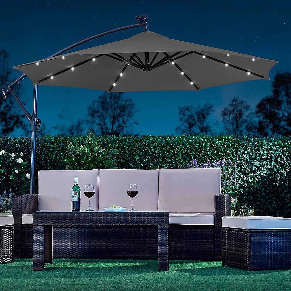Solar LED Cantilever Parasol | Charcoal