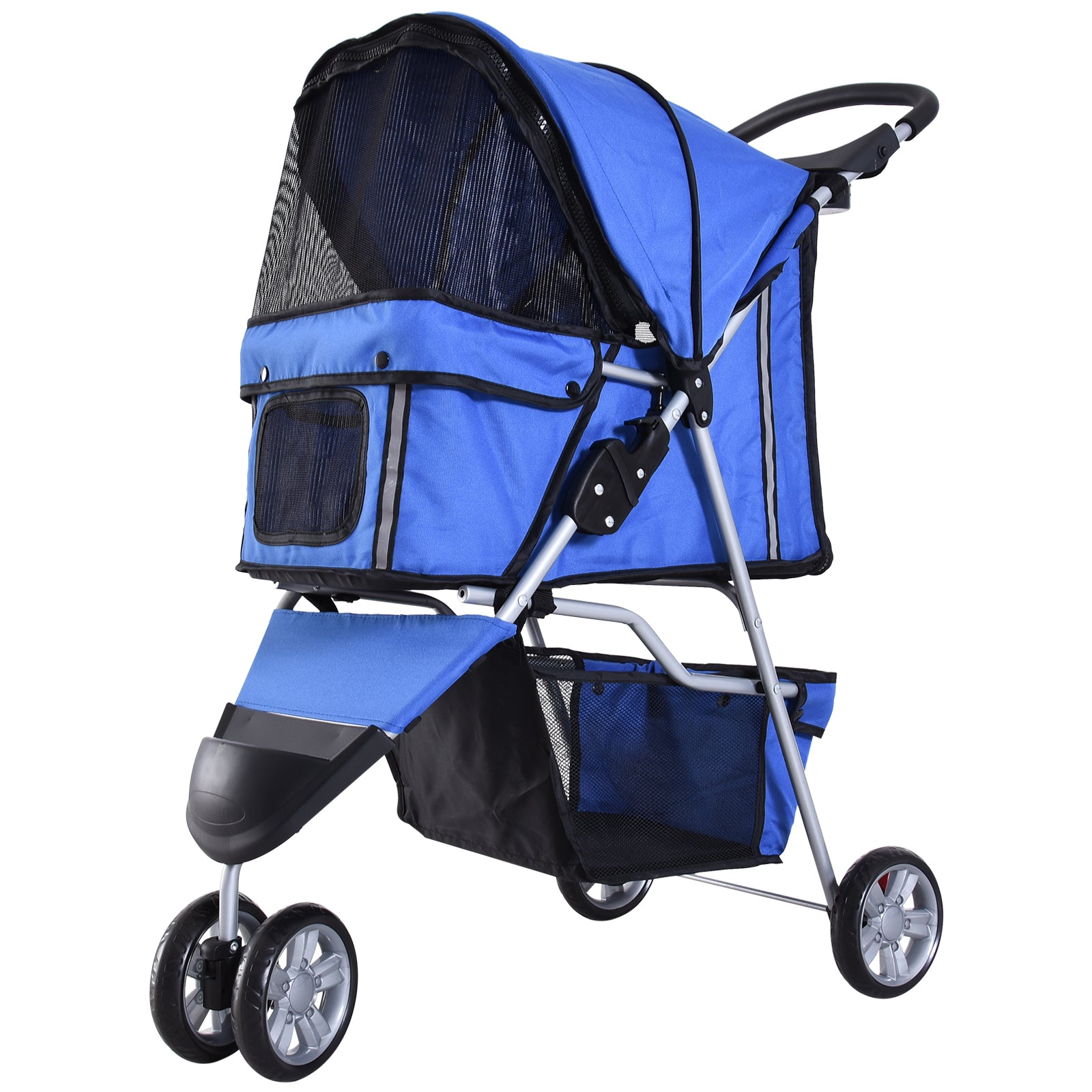 Pet Stroller Pushchair Carrier For Cat Puppy With 3 Wheels | Blue