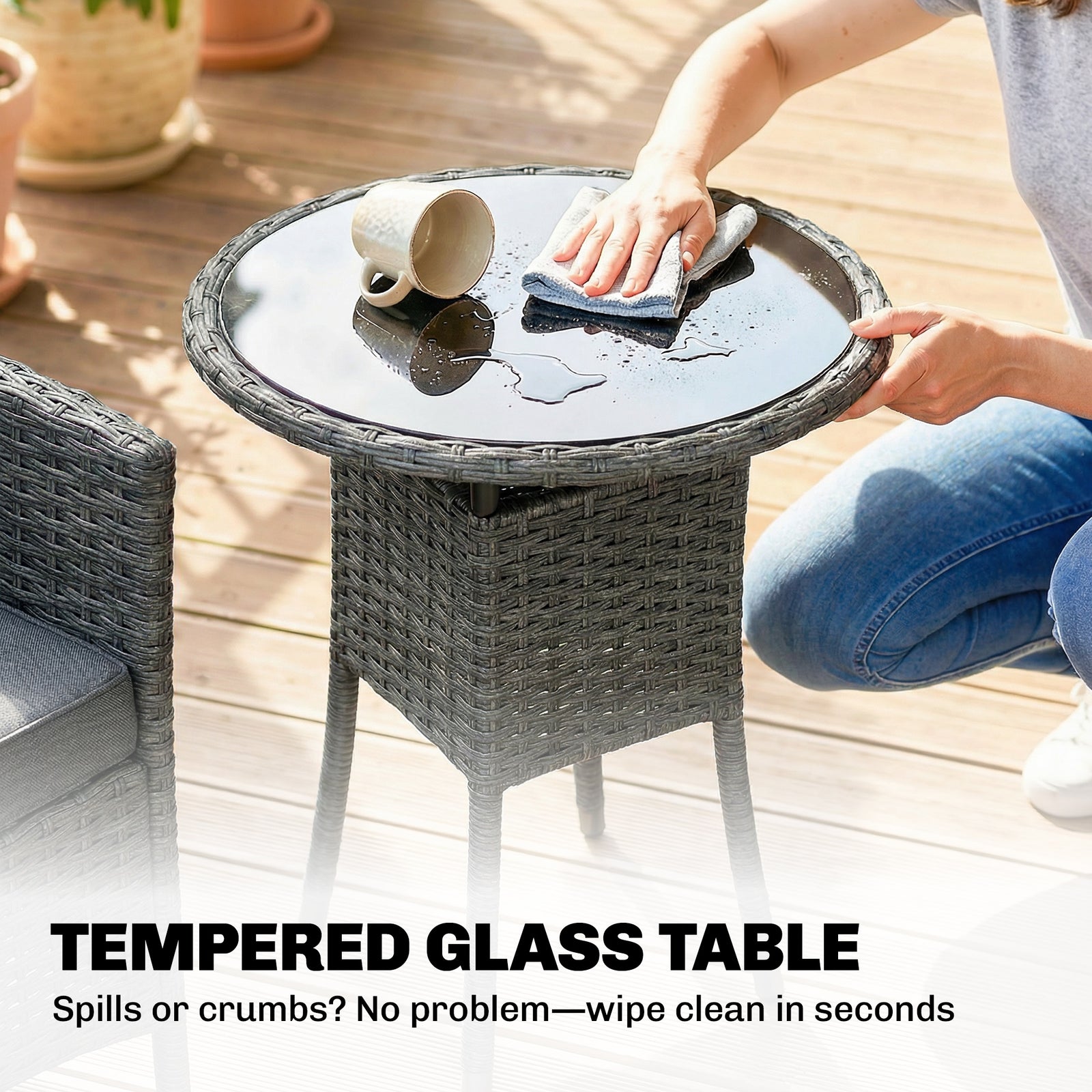 Rattan Bistro Set, Reclining Garden Chairs And Table | Dark Grey