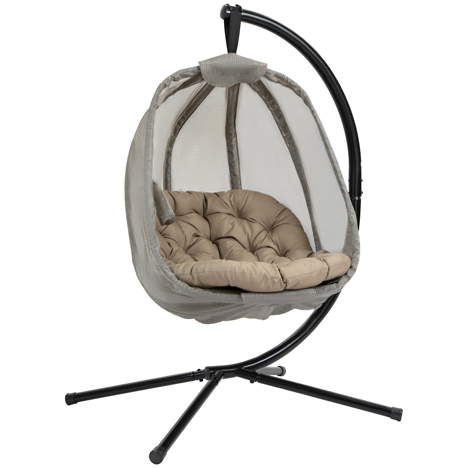 Folding Textelin Swing Hammock Egg With Side Pocket, Cushion | Khaki