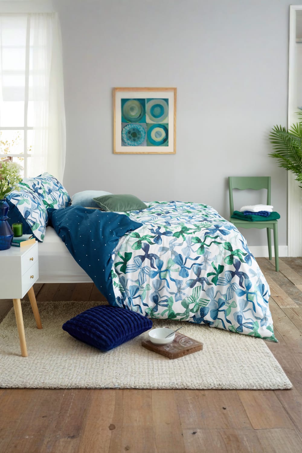 Bows Print Easycare Duvet Cover Set – 200tc Cotton Rich Soft Bedding | King | Blue