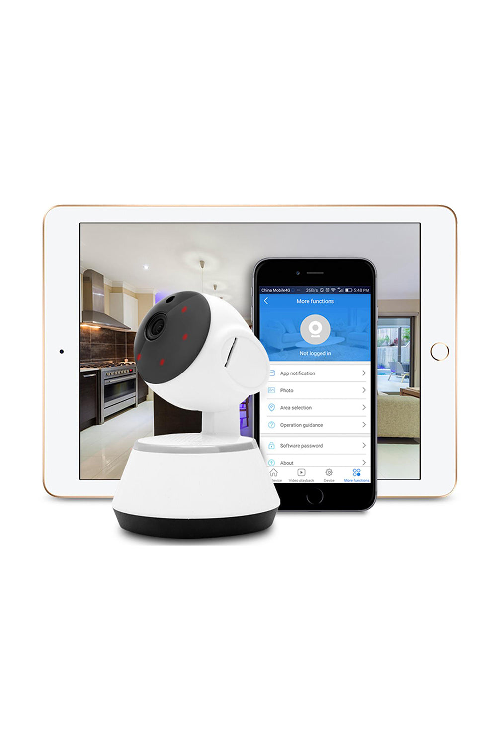 360 Hd Indoor Smart Home White Camera With 8gb Gold Micro Sd Card