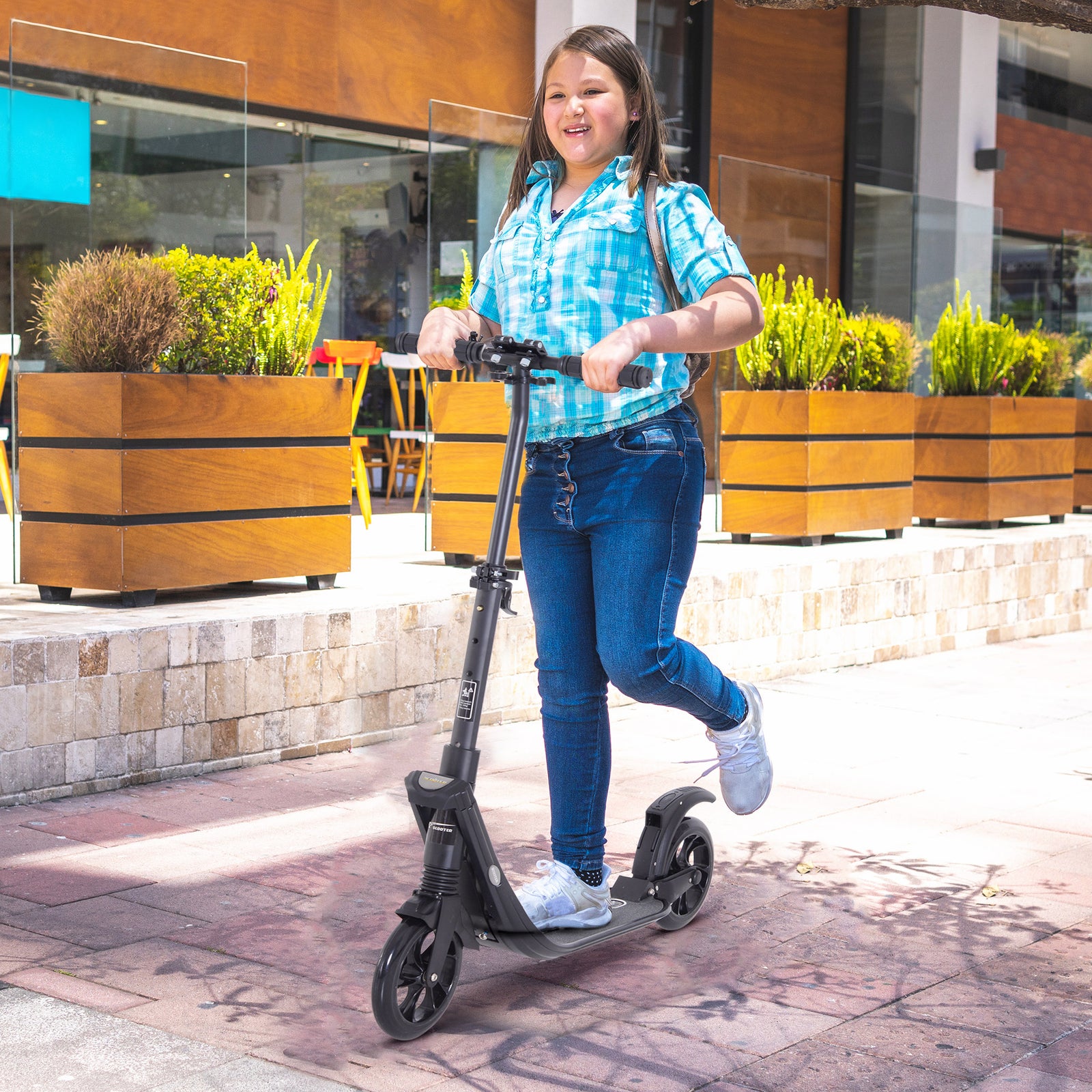 Folding Kick Scooter Teens Adult Ride On 2 Big Wheels | Black