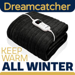 Deluxe Electric Throw Heated Double Over Blanket Soft Fleece  9 Heat & 12 Timer Settings | L | Black