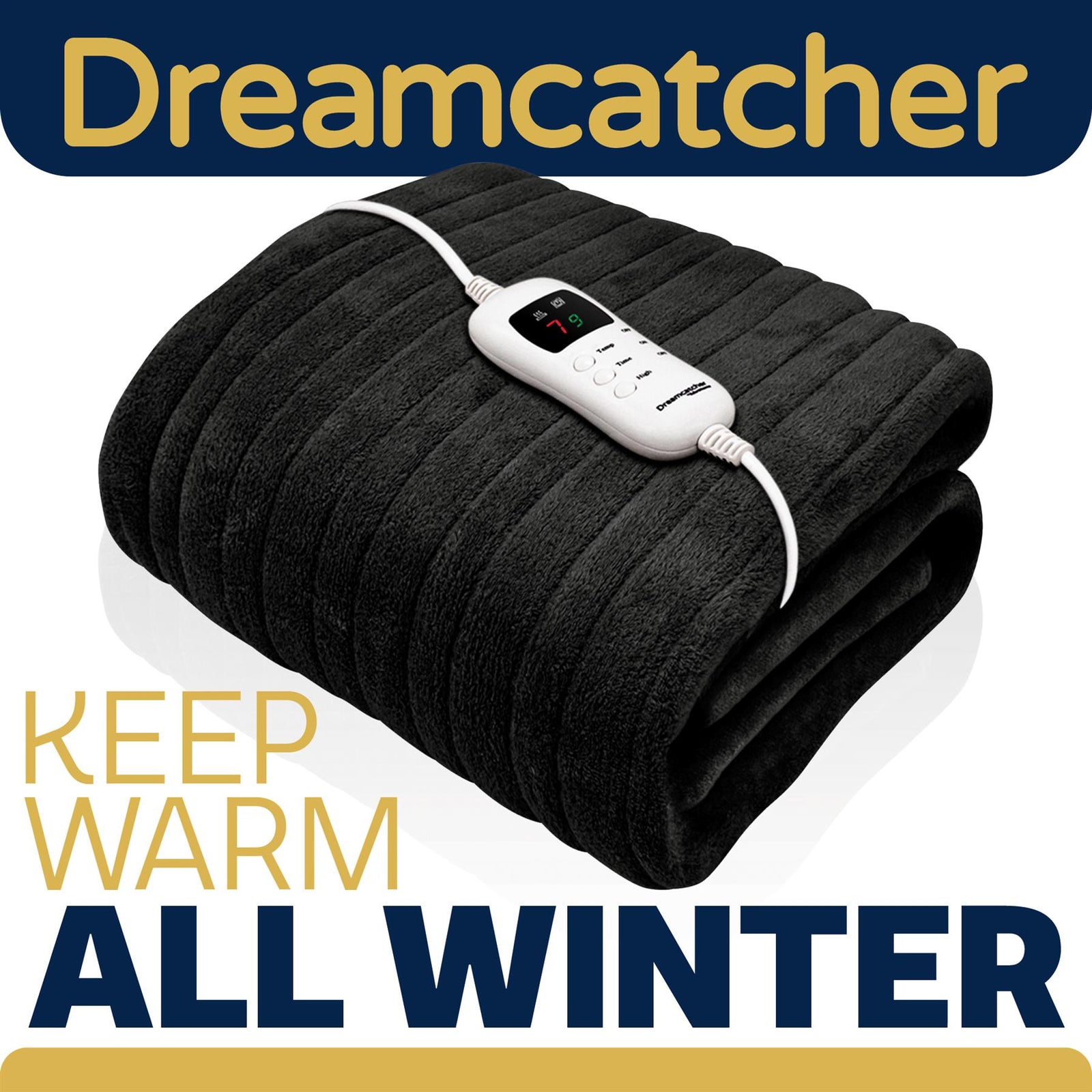 Deluxe Electric Throw Heated Double Over Blanket Soft Fleece  9 Heat & 12 Timer Settings | L | Black