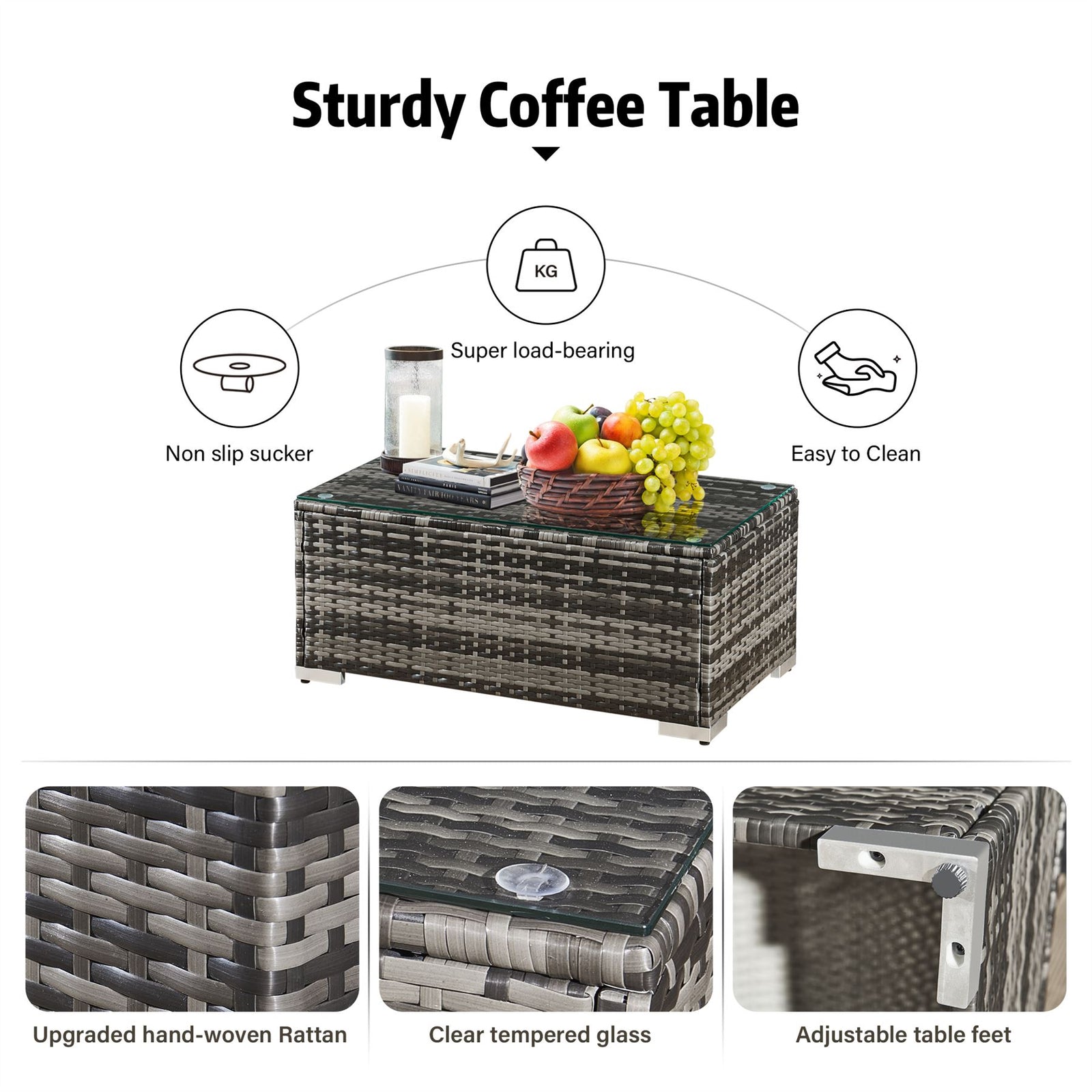 Acorn Rattan 6 Seat Corner Sofa Set | Walnut Grey