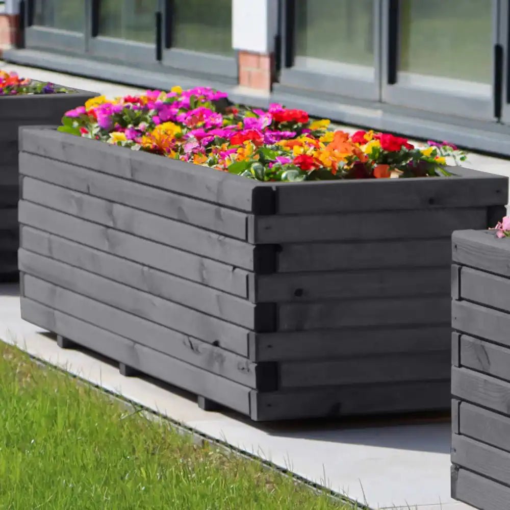 Pine Wooden Trough Planter With Feet | 120cm x 42cm x 38cm | Gray
