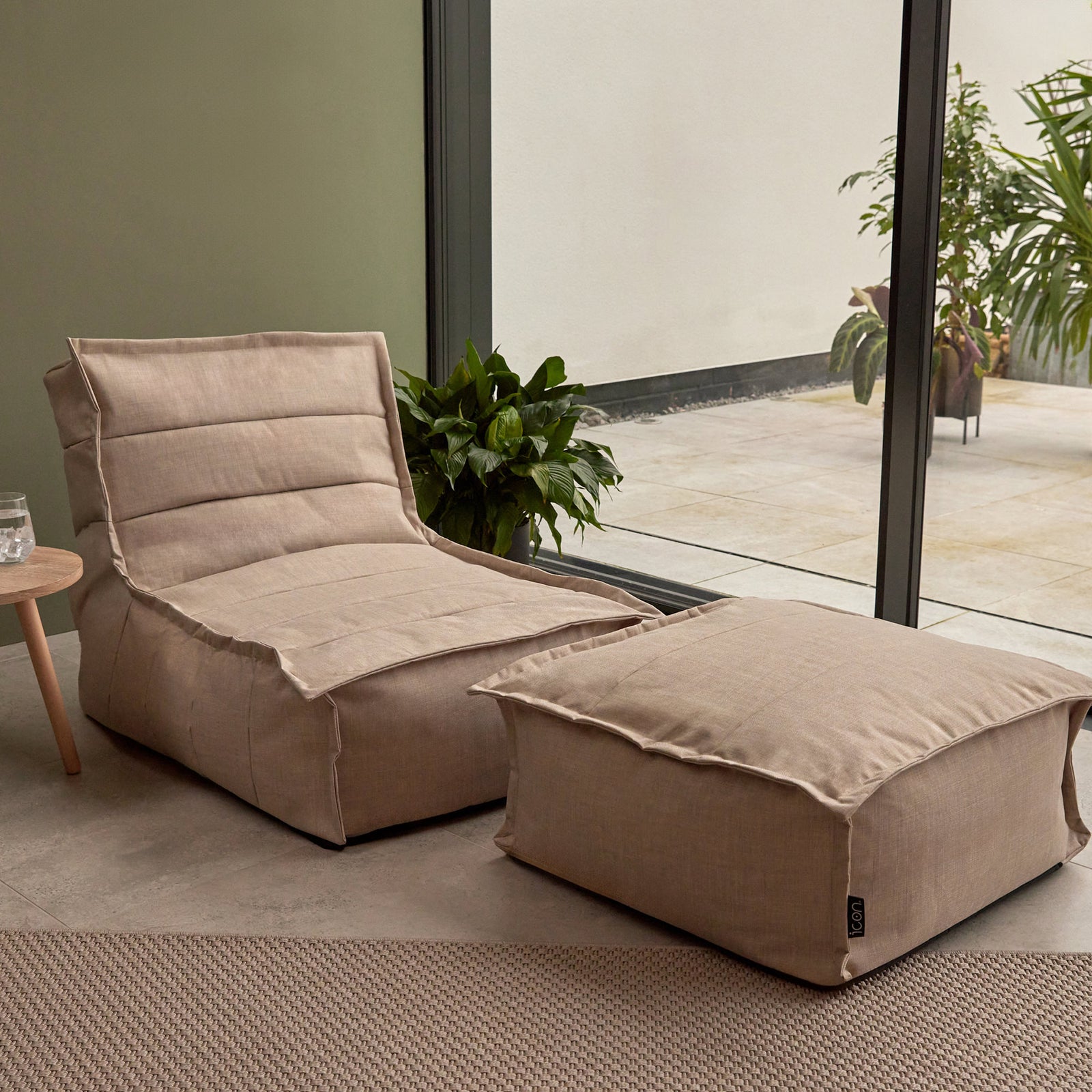 Dolce Indoor Outdoor Bean Bag Lounger And Footstool Beige Patio Chairs