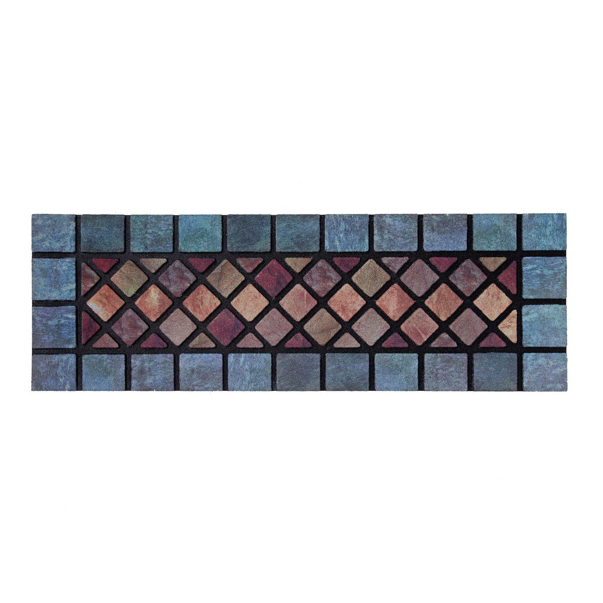 Elegant Tile Effect Narrow Step Doormat - Blue Edge | Set of 4 | Blue