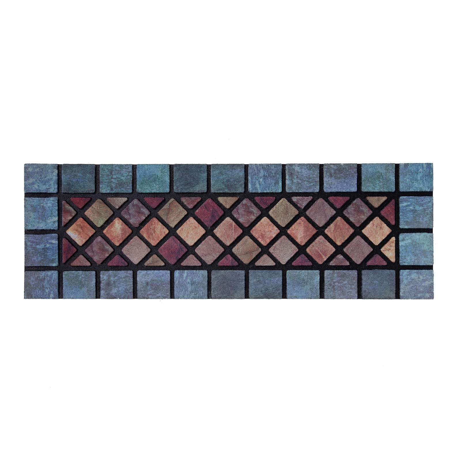 Elegant Tile Effect Narrow Step Doormat - Blue Edge | Set-of-4 | Blue
