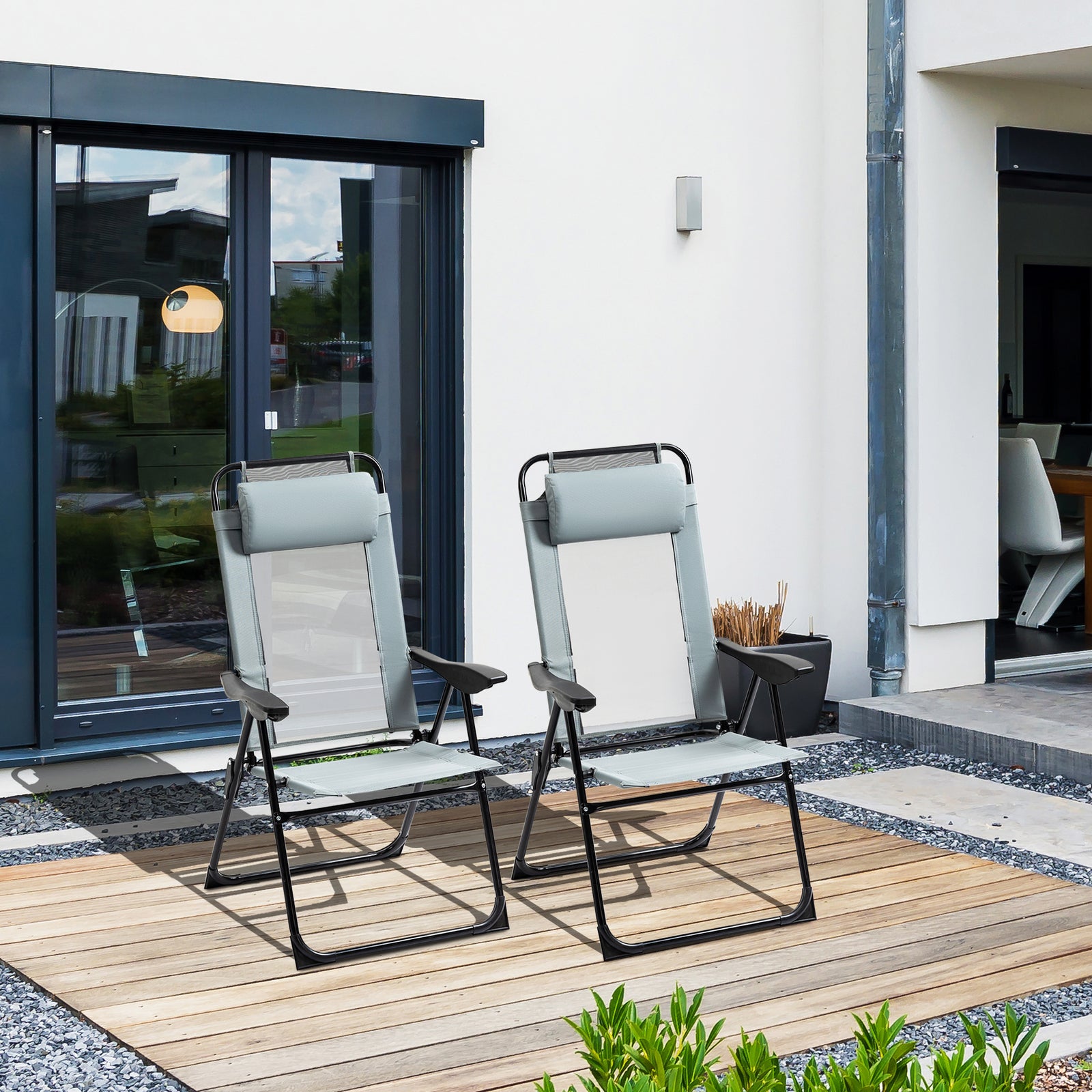 2 Pcs Folding Recliner Chairs With Adjustable Backrest | Gray