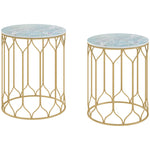 Nesting Small Garden Table Set Of 2 W/ Marble Effect Top | Multi Colour