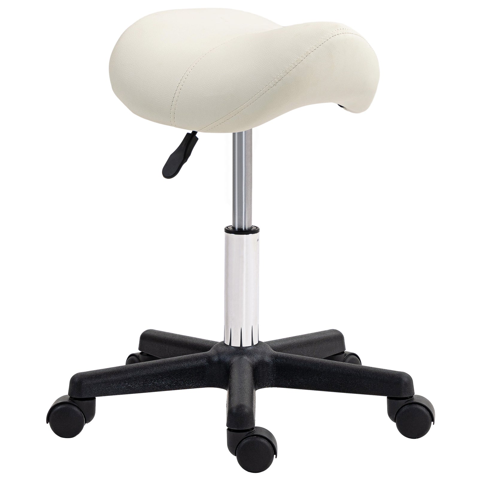Saddle Stool Adjustable Rolling Salon Chair For Massage Spa | One Size | White