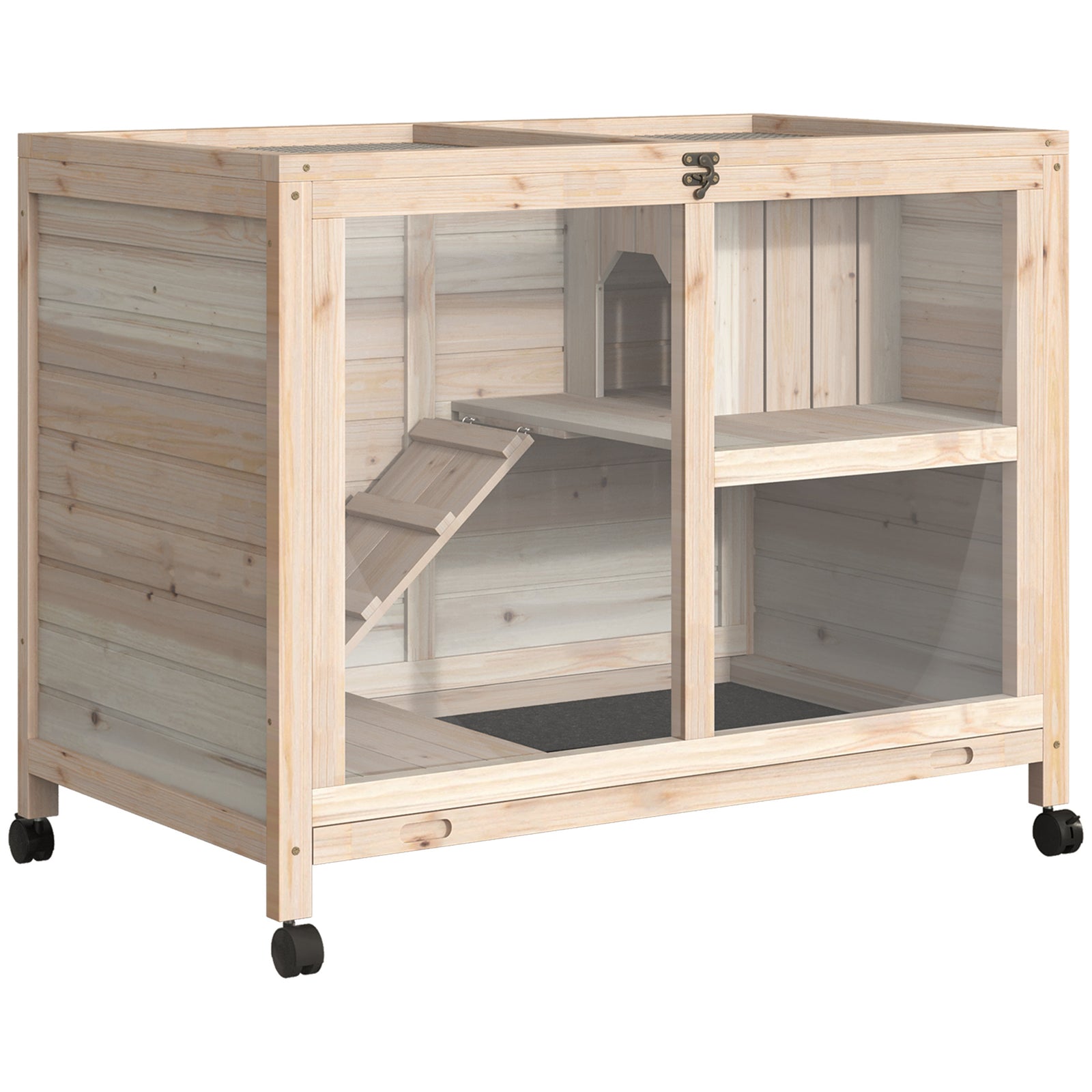 Wood Rabbit Hutch Bunny Cage Pet House Indoor W/ Tray Ramp | Brown