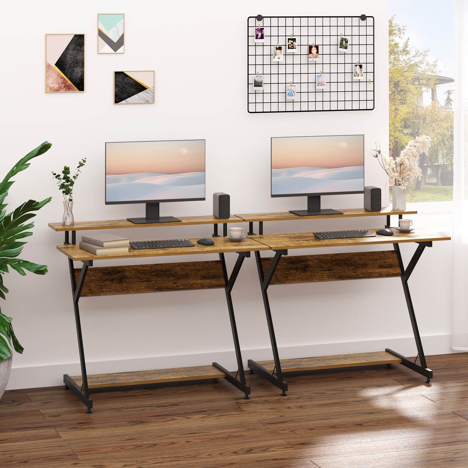 Home Office Desk With Storage, Gaming Table, Brown | Medium | Brown