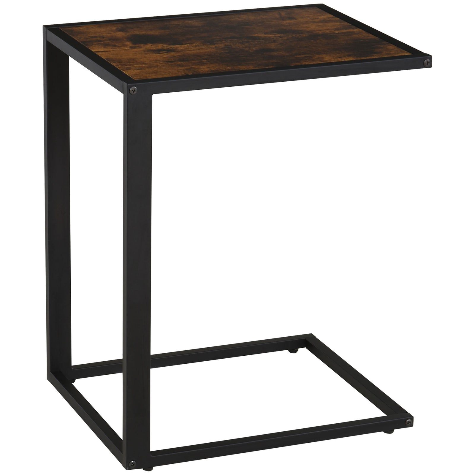 C-shape Side End Table W/ Steel Frame Wide Base | Brown