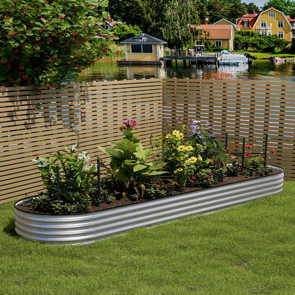 Garden Bed Oval-shaped Galvanized Steel Raised  Galvanized Planter Box Garden Planter With Metal | Large | Galvanized Silver
