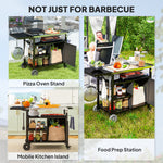 Stainless Steel Outdoor Bbq Trolley W/ Folding Side Table
