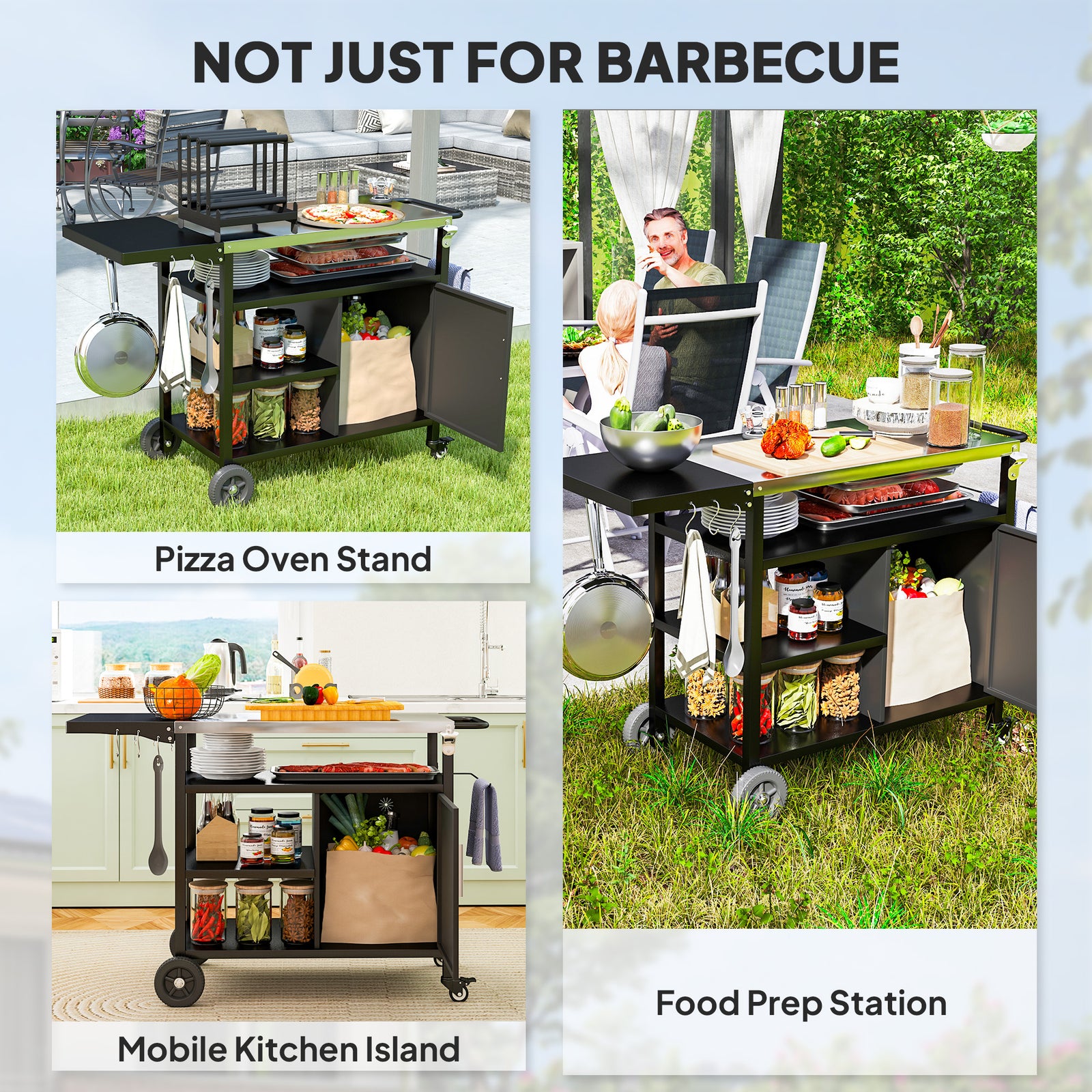 Stainless Steel Outdoor Bbq Trolley W/ Folding Side Table