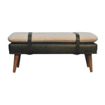 Bouclé Buffalo Hide Olive Green Leather Bench