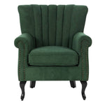 Elegant Chenille Armchair With Rubberwood Legs | Green