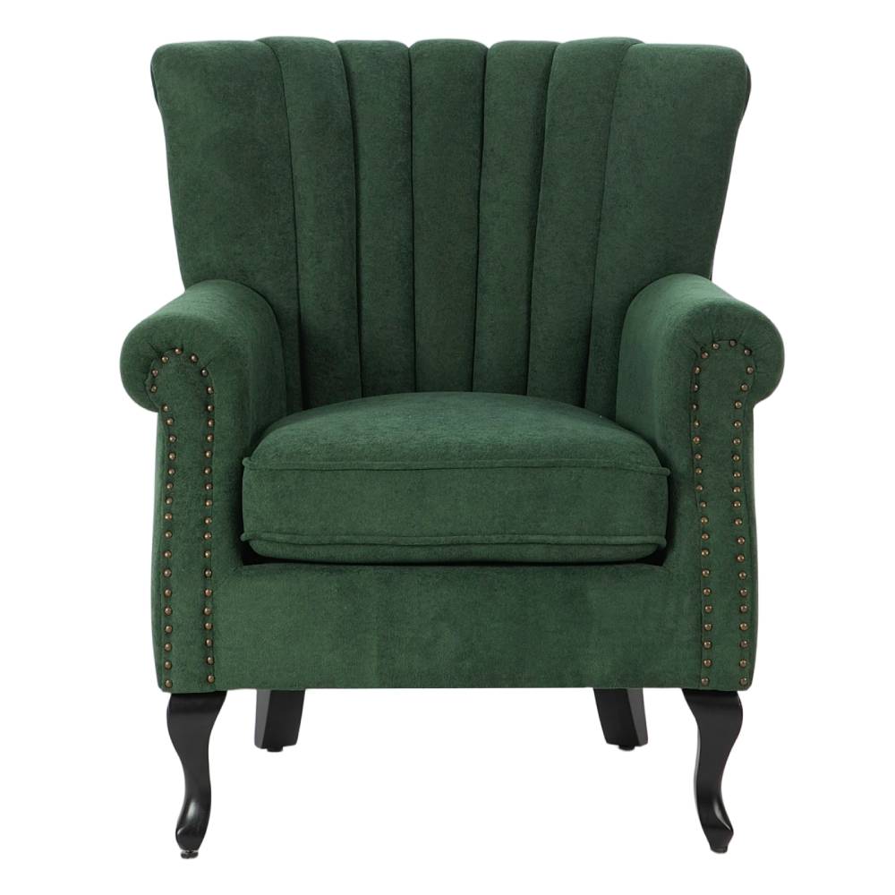 Elegant Chenille Armchair With Rubberwood Legs | Green