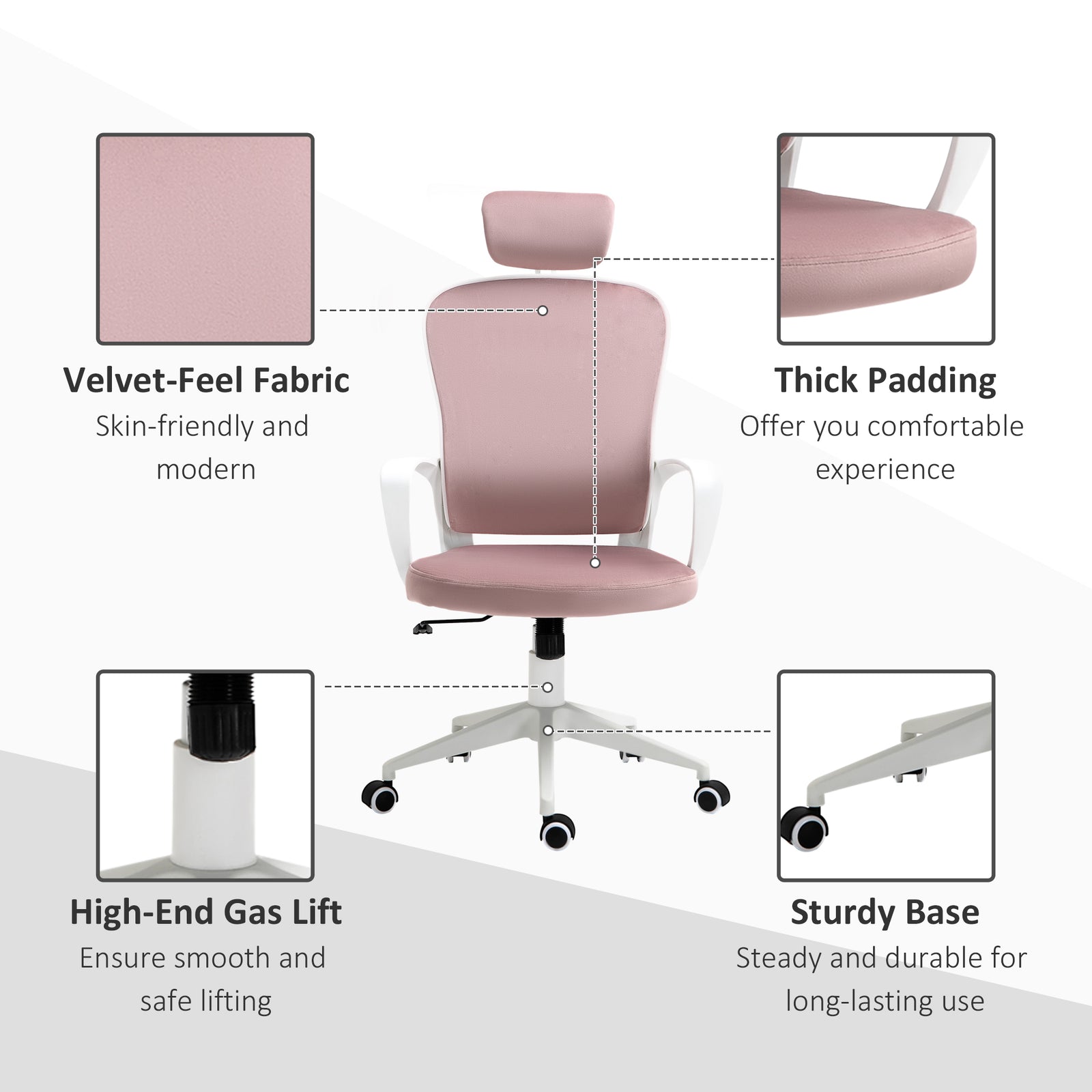 High-back Rocking Office Chair Headrest | Pink