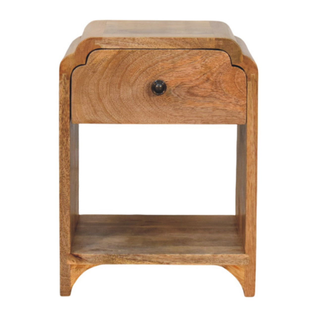 Solid Wood Newton Mini Oak-ish Nightstand With A Drawer And Open Shelf