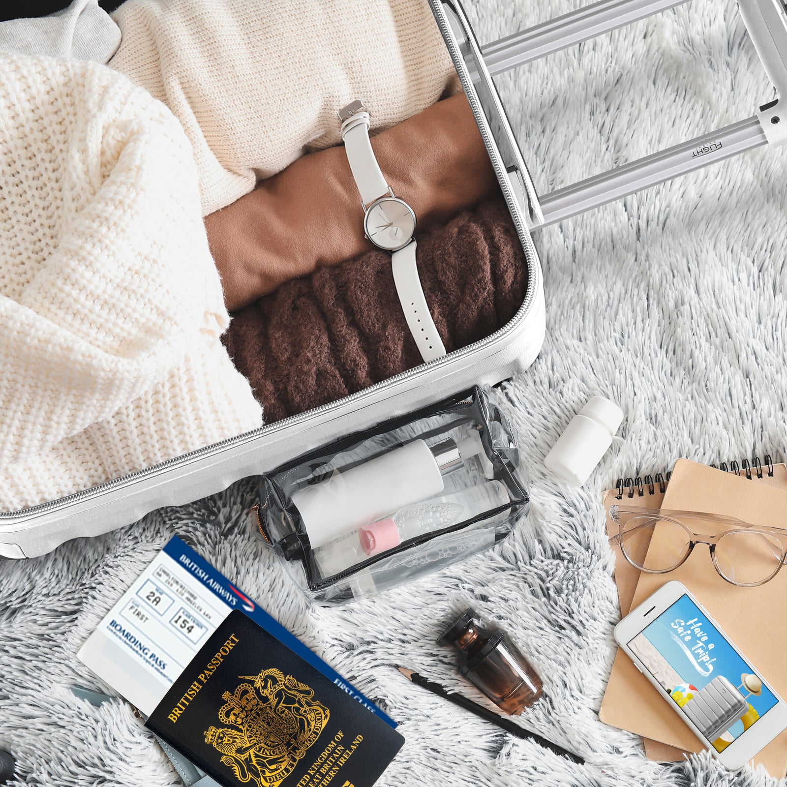 55x40x20cm Lightweight Luggage Hard Shell Cabin Suitcase 60+ Airlines Approved - Carry On Case - 4 Wheels | 55 x 40 x 20cm | Silver