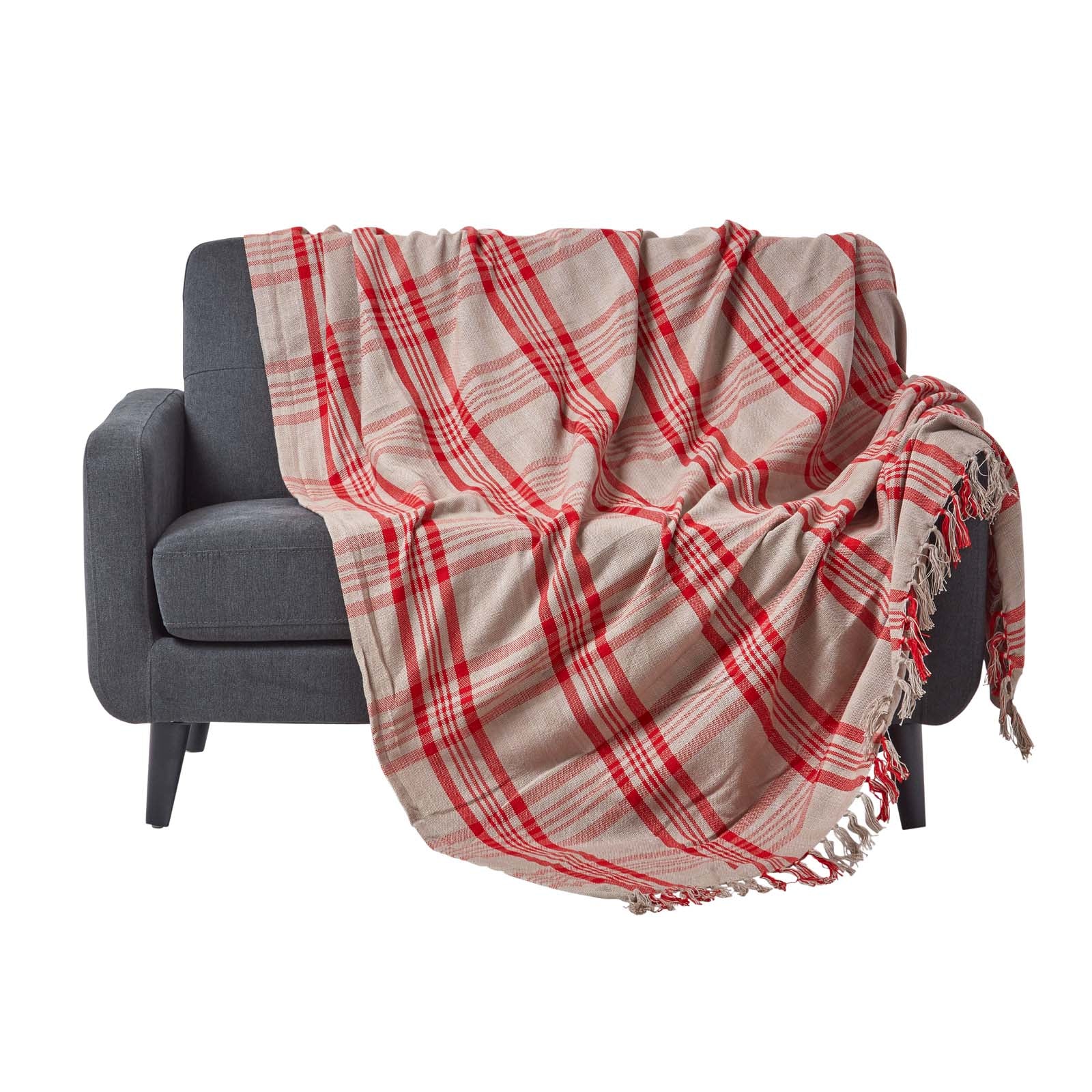 Tartan Check Sofa And Bed Throw | 150cm x 200cm | Grey & Red