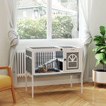 Rabbit Hutch Guinea Pig Cage W/ Removable Tray, Openable Roof, Grey