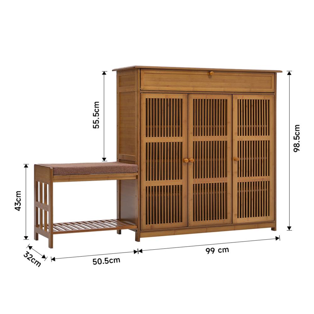 Bamboo Entryway Storage Shoe Cabinet With Bench