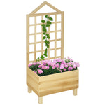 Outsunny Wooden Garden Planters With Trellis For Vine Climbing Plants, Natural