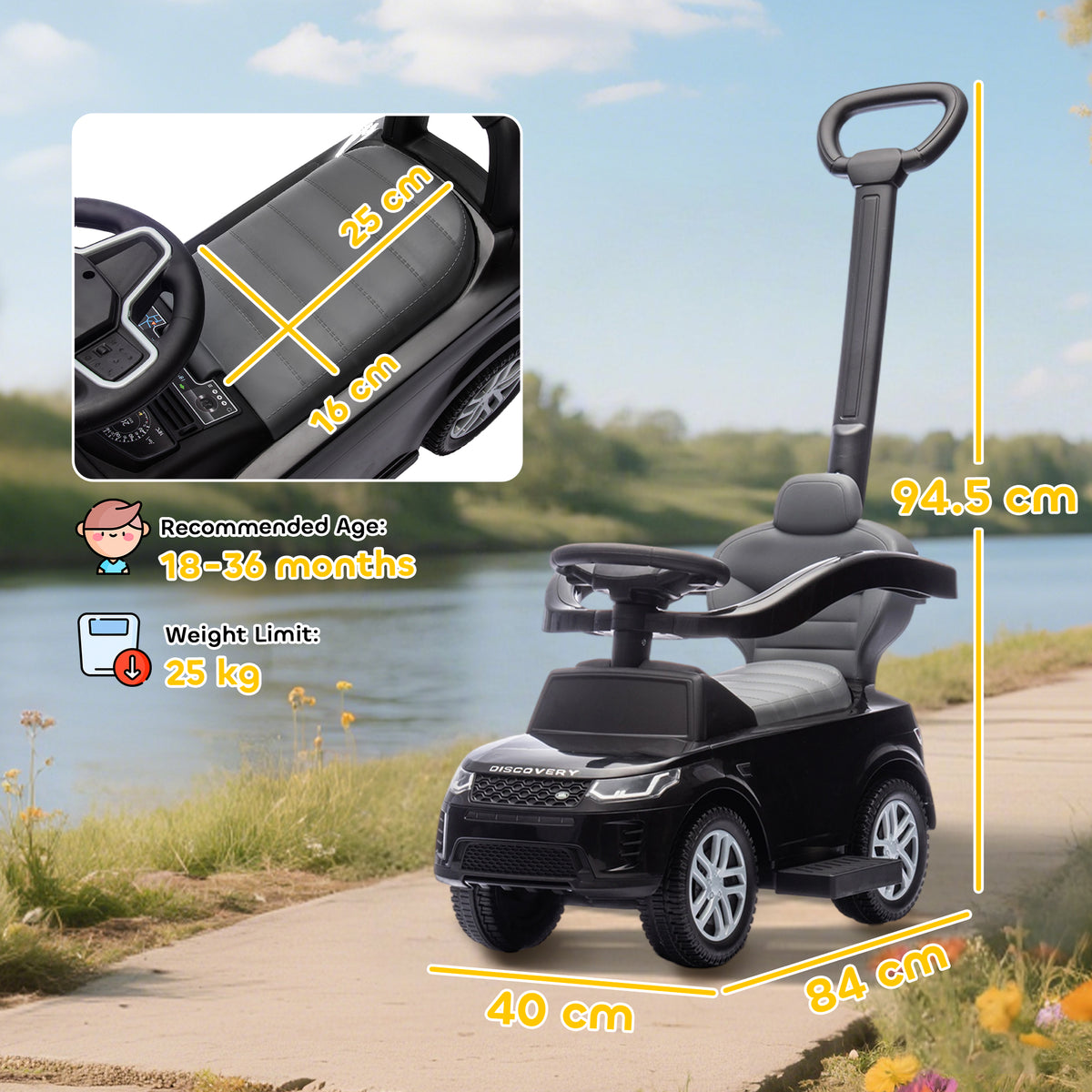 AIYAPLAY Land Rover Licensed Baby Push Car, 2-in-1 Ride On Car
