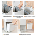 White Double-layer Three-compartment Trash Can With Wheels | 38l