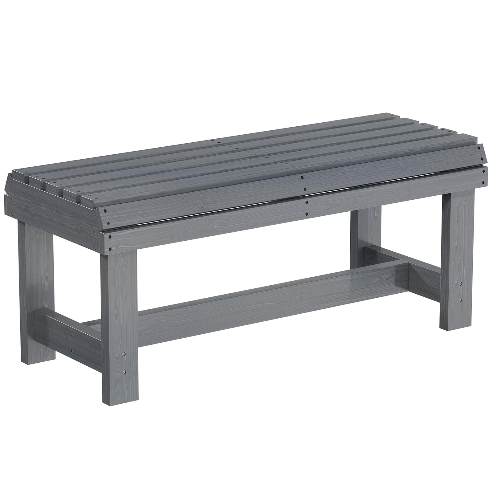 Wooden Garden Bench, 2 Seater Slatted Outdoor Bench | Grey