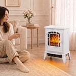 Freestanding Electric Fireplace Stove With Led Flame, 2000w | White