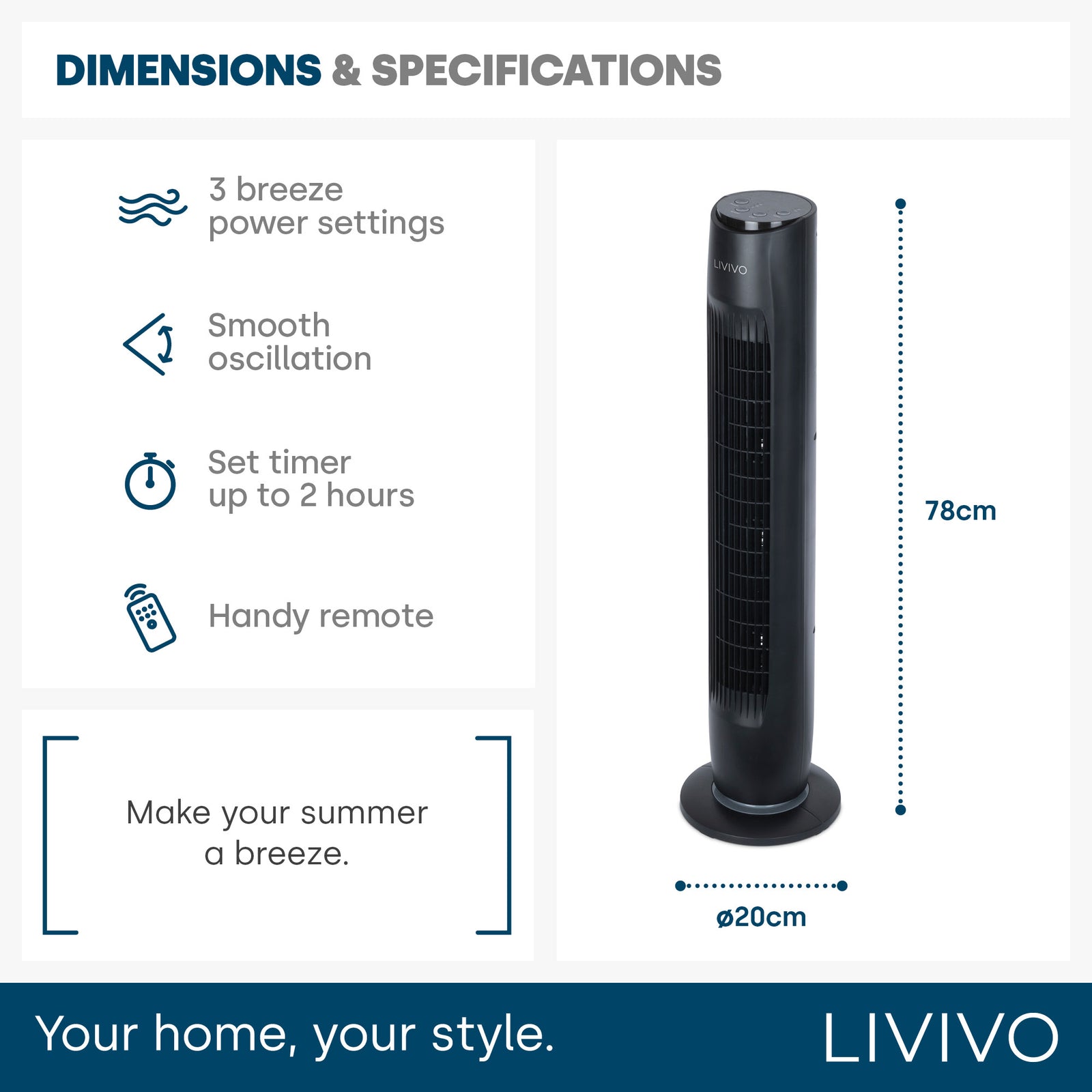 Livivo 32" Tower Fan - Black