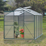 Polycarbonate Greenhouse– Aluminum Frame Walk-in Greenhouse With Sliding Door & Ventilation Window For Plants & Flowers, Green, 8 x 6ft