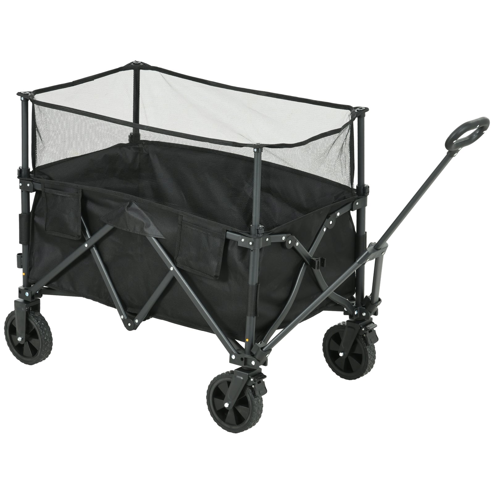 180l Folding Garden Trolley Wagon With Extendable Side Walls | Black