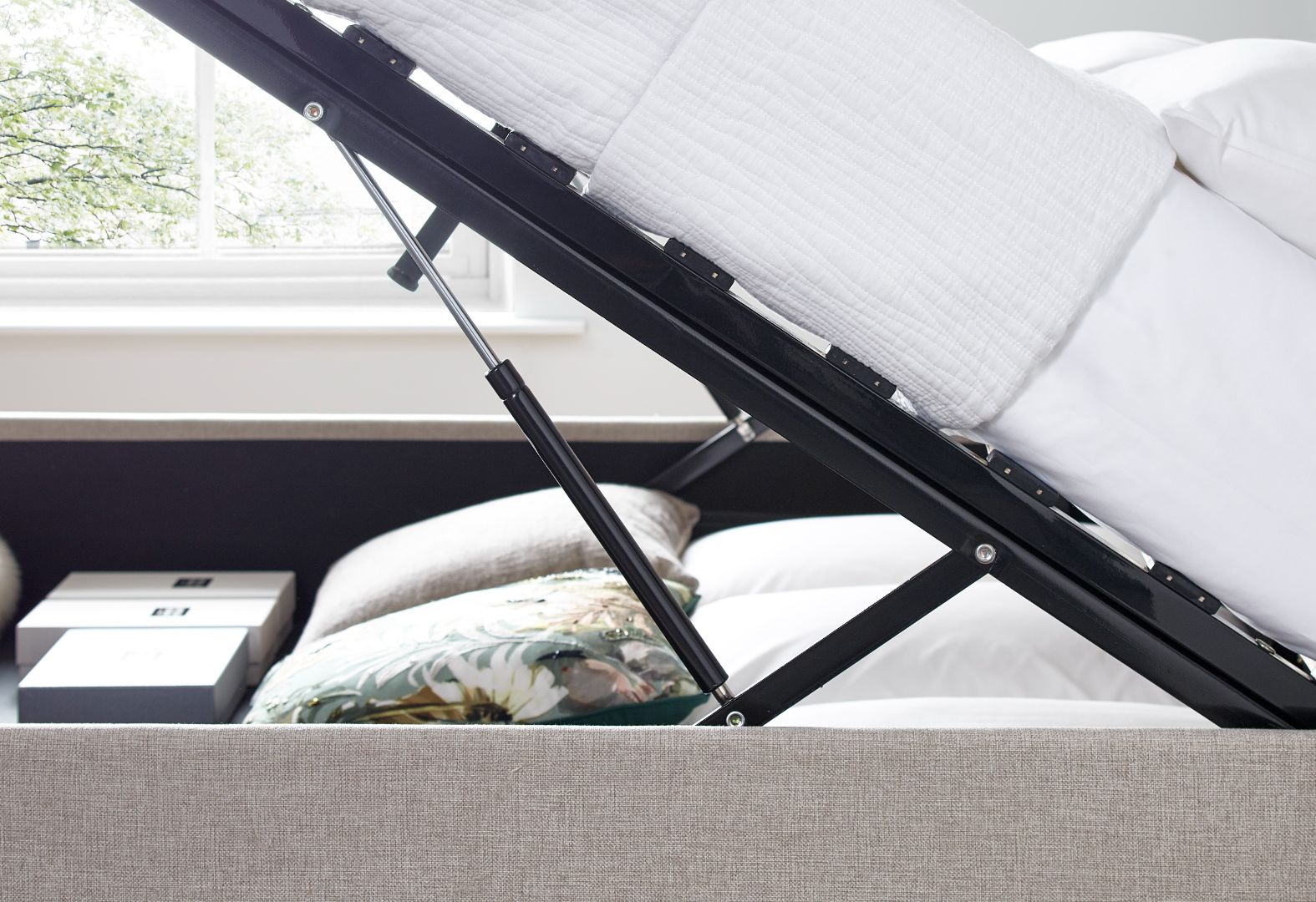 Brandon Fabric Ottoman Bed | Double | Beige